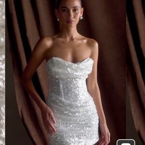 Meshki Strapless White Sequin Dress
